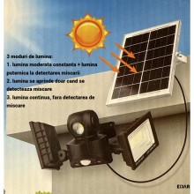 Proiector LED Solar Exterior EDAR, 111 LED, Senzor Miscare, Telecomanda, 6000mAh, IP67, 3 Moduri, de Iluminare, Lumina Rece, ...