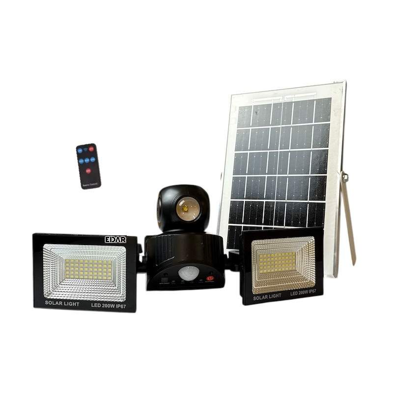 Proiector LED Solar Exterior EDAR, 111 LED, Senzor Miscare, Telecomanda, 6000mAh, IP67, 3 Moduri, de Iluminare, Lumina Rece, ...