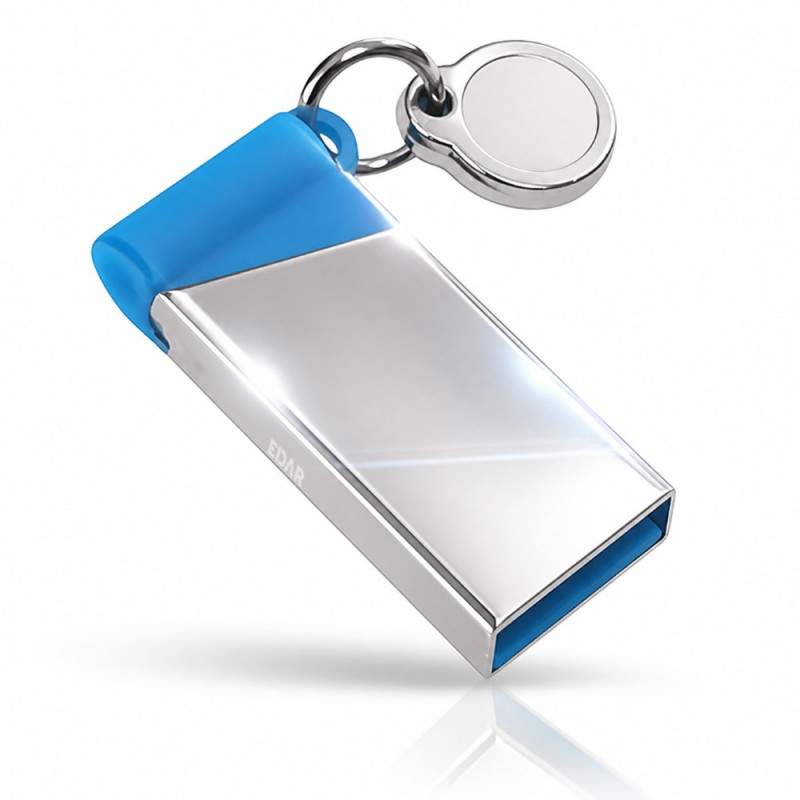 Memorie USB EDAR, Capacitate 8 GB, USB 3.0, Rezistent la Uzura, Gri Metalic / Albastru