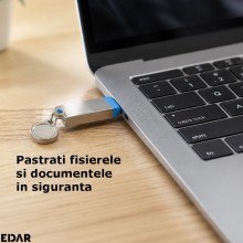 Memorie USB EDAR, Capacitate 8 GB, USB 3.0, Rezistent la Uzura, Gri Metalic / Albastru