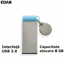 Memorie USB EDAR, Capacitate 8 GB, USB 3.0, Rezistent la Uzura, Gri Metalic / Albastru