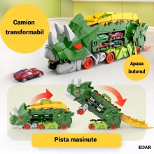 Camion Dinozaur Triceratops 3 în 1 EDAR, Jucarie Interactiva cu Pista Lansare si Transportator Masinute, Capacitate 8 Buc, In... Camion Dinozaur Triceratops 3 în 1 EDAR, Jucarie Interactiva cu Pista Lansare si Transportator Masinute, Capacitate 8 Buc, In...