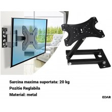Suport Perete Televizor EDAR Reglabil, Compatibil 14–42 inch, Extensie 80-460 mm, Metal, Greutate Maxima Suportata 20 kg, Negru Suport Perete Televizor EDAR Reglabil, Compatibil 14–42 inch, Extensie 80-460 mm, Metal, Greutate Maxima Suportata 20 kg, Negru