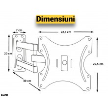 Suport Perete Televizor EDAR Reglabil, Compatibil 14–42 inch, Extensie 80-460 mm, Metal, Greutate Maxima Suportata 20 kg, Negru Suport Perete Televizor EDAR Reglabil, Compatibil 14–42 inch, Extensie 80-460 mm, Metal, Greutate Maxima Suportata 20 kg, Negru