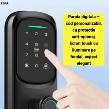 Yala Smart cu Amprenta Biometrica EDAR, control prin aplicatia TUYA, Card RFID, Parola si Cheie Mecanica, Alimentare pe bater...