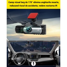 Camera Auto DVR Tripla EDAR Full HD 1080p, Ecran 3.16”, Unghi 170°, Vedere Nocturna, HDR, G-Sensor, Inregistrare Loop, Potriv...
