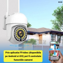 Camera Supraveghere EDAR, IP66 Exterior/Interior, WiFi 3MP, Night Vision, Detectare Miscare, Control Aplicatie, Audio Bidirec...
