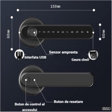 Yala inteligenta EDAR, cu WiFi Pentru Usa din Lemn sau Aluminiu, Smart Lock cu Amprenta, Parola, Card RFID, Aplicatie si Chei...
