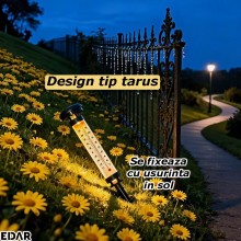 Set 2 x Lampa Solara Decorativa De Gradina Cu Termometru EDAR, Fixare Cu Tarus, Lumina LED Ambientala Calda, Temperatura Cels...