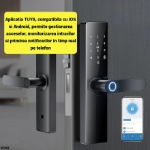 Yala inteligenta Smart EDAR cu Amprenta Biometrica, Control prin Aplicatie TUYA, Card, Parola si Cheie, Tastatura Touchscreen...
