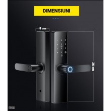 Yala inteligenta Smart EDAR cu Amprenta Biometrica, Control prin Aplicatie TUYA, Card, Parola si Cheie, Tastatura Touchscreen...