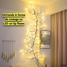 Ghirlanda Luminoasa LED EDAR Tip Creanga cu Flori, 72 LED Alb Cald, 1.6m, Ramuri Flexibile, 8 Moduri Iluminare, Alimentare US... Ghirlanda Luminoasa LED EDAR Tip Creanga cu Flori, 72 LED Alb Cald, 1.6m, Ramuri Flexibile, 8 Moduri Iluminare, Alimentare US...