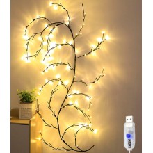Ghirlanda Luminoasa LED EDAR Tip Creanga cu Flori, 72 LED Alb Cald, 1.6m, Ramuri Flexibile, 8 Moduri Iluminare, Alimentare US...