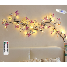 Ghirlanda Luminoasa LED EDAR Tip Creanga cu Frunze si Fluturi, 72 LED Alb Cald, 1.6m, Ramuri Flexibile, 8 Moduri Iluminare, A...
