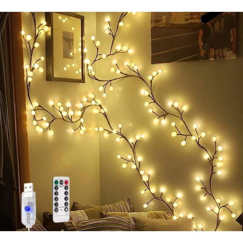 Ghirlanda Luminoasa LED EDAR Tip Creanga cu Globuri Mici, 72 LED Alb Cald, 1.6m, Ramuri Flexibile, 8 Moduri Iluminare, Alimen... Ghirlanda Luminoasa LED EDAR Tip Creanga cu Globuri Mici, 72 LED Alb Cald, 1.6m, Ramuri Flexibile, 8 Moduri Iluminare, Alimen...