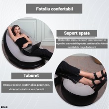 Set Fotoliu Gonflabil EDAR cu Taburet, PVC Catifelat, Pompa Inclusa, Rezistent la Apa, Interior/Exterior, Relaxare si Odihna,...