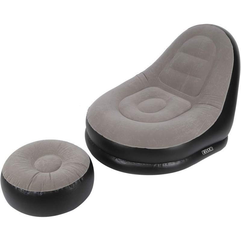 Set Fotoliu Gonflabil EDAR cu Taburet, PVC Catifelat, Pompa Inclusa, Rezistent la Apa, Interior/Exterior, Relaxare si Odihna,...