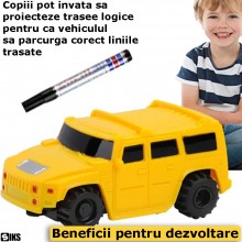 Masinuta Magica Inductiva SIKS, Model Masina De Teren, Jucarie Interactiva Cu Senzor Optic Care Urmeaza Linia Neagra Trasata ...