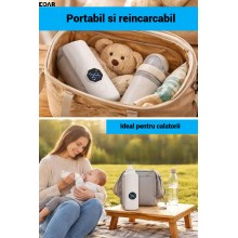 Incalzitor Portabil Biberoane EDAR , Reincarcabil 4000mAh, Reglabil pe Dimensiune, 6 Niveluri Temperatura, Incalzire Uniforma...