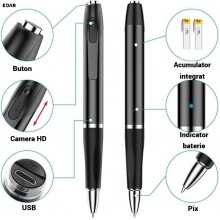 Pix Spion cu Camera Ascunsa EDAR, Full HD 2K, Microfon Integrat, Inregistrare Audio Video si Foto, Suport Card MicroSD 32GB, ... Pix Spion cu Camera Ascunsa EDAR, Full HD 2K, Microfon Integrat, Inregistrare Audio Video si Foto, Suport Card MicroSD 32GB, ...