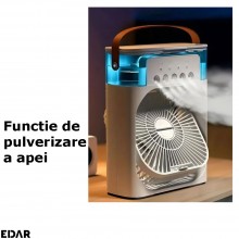 Ventilator Portabil Cu Pulverizare Apa EDAR, Functie De Umidificator, 3 Viteze De Ventilatie, Lumina LED, Putere 10W, USB, Alb Ventilator Portabil Cu Pulverizare Apa EDAR, Functie De Umidificator, 3 Viteze De Ventilatie, Lumina LED, Putere 10W, USB, Alb