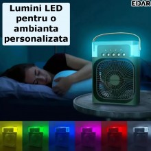 Ventilator Portabil Cu Pulverizare Apa EDAR, Functie De Umidificator, 3 Viteze De Ventilatie, Lumina LED, Putere 10W, USB, Alb Ventilator Portabil Cu Pulverizare Apa EDAR, Functie De Umidificator, 3 Viteze De Ventilatie, Lumina LED, Putere 10W, USB, Alb
