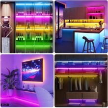 Banda LED RGB EDAR 5m, Bluetooth, Control prin Aplicatie si Telecomanda, LED 2835, IP65, Jocuri de Lumini si Muzica, Kit cu T...