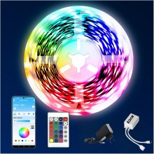 Banda LED RGB EDAR 5m, Bluetooth, Control prin Aplicatie si Telecomanda, LED 2835, IP65, Jocuri de Lumini si Muzica, Kit cu T...