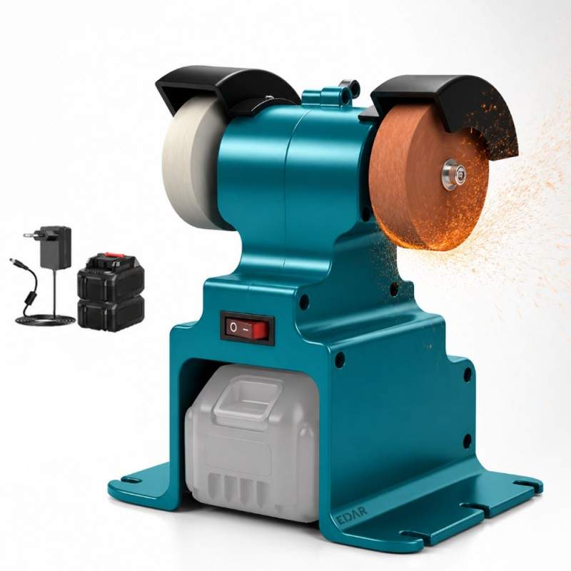Polizor De Banc Electric EDAR, 2 Acumulatori Reincarcabili, Fara Fir, 6000 RPM, 2 Discuri Pentru Prelucrare/Slefuire, Albastru