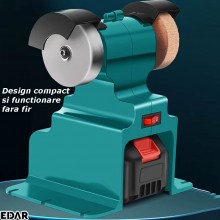 Polizor De Banc Electric EDAR, 2 Acumulatori Reincarcabili, Fara Fir, 6000 RPM, 2 Discuri Pentru Prelucrare/Slefuire, Albastru