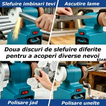 Polizor De Banc Electric EDAR, 2 Acumulatori Reincarcabili, Fara Fir, 6000 RPM, 2 Discuri Pentru Prelucrare/Slefuire, Albastru