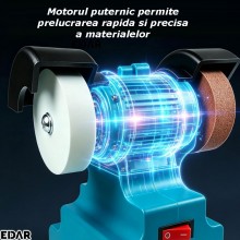 Polizor De Banc Electric EDAR, 2 Acumulatori Reincarcabili, Fara Fir, 6000 RPM, 2 Discuri Pentru Prelucrare/Slefuire, Albastru