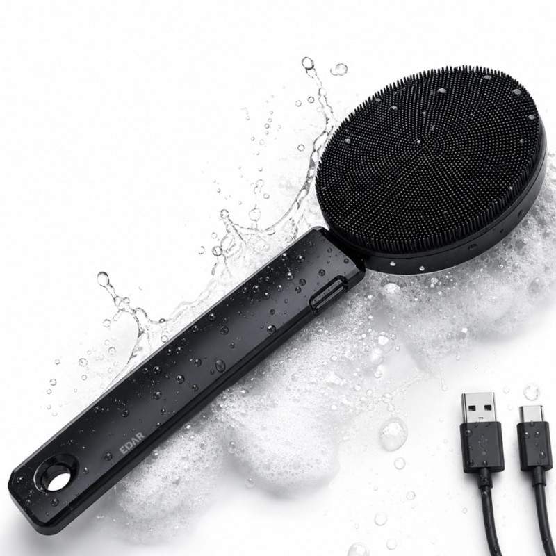 Perie Electrica Pentru Dus EDAR, Reincarcabila, Peri Din Silicon, Vibratii Sonice, Pentru Curatare, Masaj Si Exfoliere, Rezis...