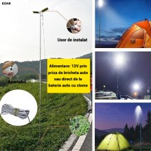Lampa LED Telescopica pentru Camping/Pescuit/Vanatoare EDAR, Tip Undita, 5 m, 2 Panouri COB, 12V Auto, Telecomanda, Waterproo...