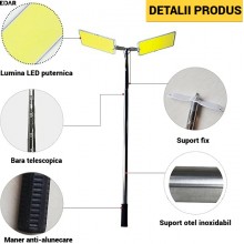 Lampa LED Telescopica pentru Camping/Pescuit/Vanatoare EDAR, Tip Undita, 5 m, 2 Panouri COB, 12V Auto, Telecomanda, Waterproo...
