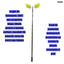 Lampa LED Telescopica pentru Camping/Pescuit/Vanatoare EDAR, Tip Undita, 5 m, 2 Panouri COB, 12V Auto, Telecomanda, Waterproo...