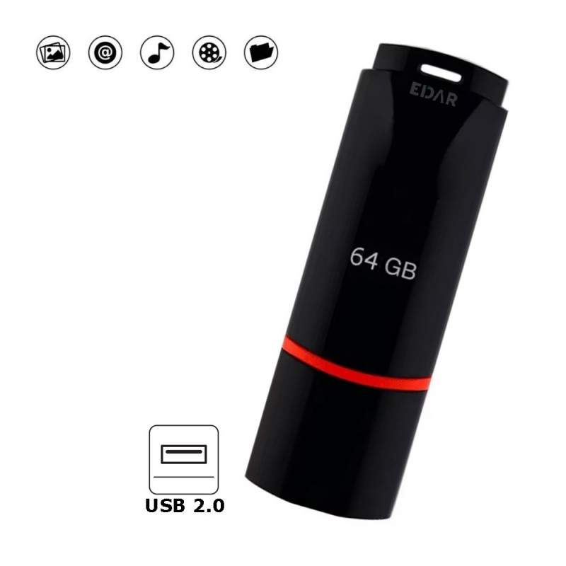 Memorie USB EDAR, Capac De Protectie, Stick Cu USB 2.0, 64 GB, Transfer Si Stocare Documente, Fisiere, Muzica, Imagini, Video...