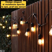 Ghirlanda Luminoasa De Interior/Exterior/Gradina, 10 Fasunguri E27, FARA BECURI, Cu Incarcare La Priza, Pendule Led, 10 Metri...