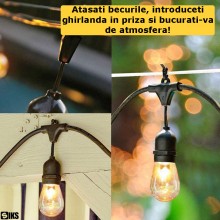Ghirlanda Luminoasa De Interior/Exterior/Gradina, 10 Fasunguri E27, FARA BECURI, Cu Incarcare La Priza, Pendule Led, 10 Metri... Ghirlanda Luminoasa De Interior/Exterior/Gradina, 10 Fasunguri E27, FARA BECURI, Cu Incarcare La Priza, Pendule Led, 10 Metri...