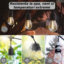 Ghirlanda Luminoasa EDAR Fara Becuri, 10 Fasunguri Tip E27, Alimentare Prin Priza, Interconectabila, Pentru Exterior/Interior...