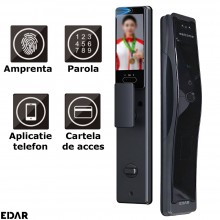 Incuietoare Inteligenta Wireless EDAR Cu Video Interfon, Model S1902, Deblocare Prin Amprenta Digitala, Palma, Recunoastere F...