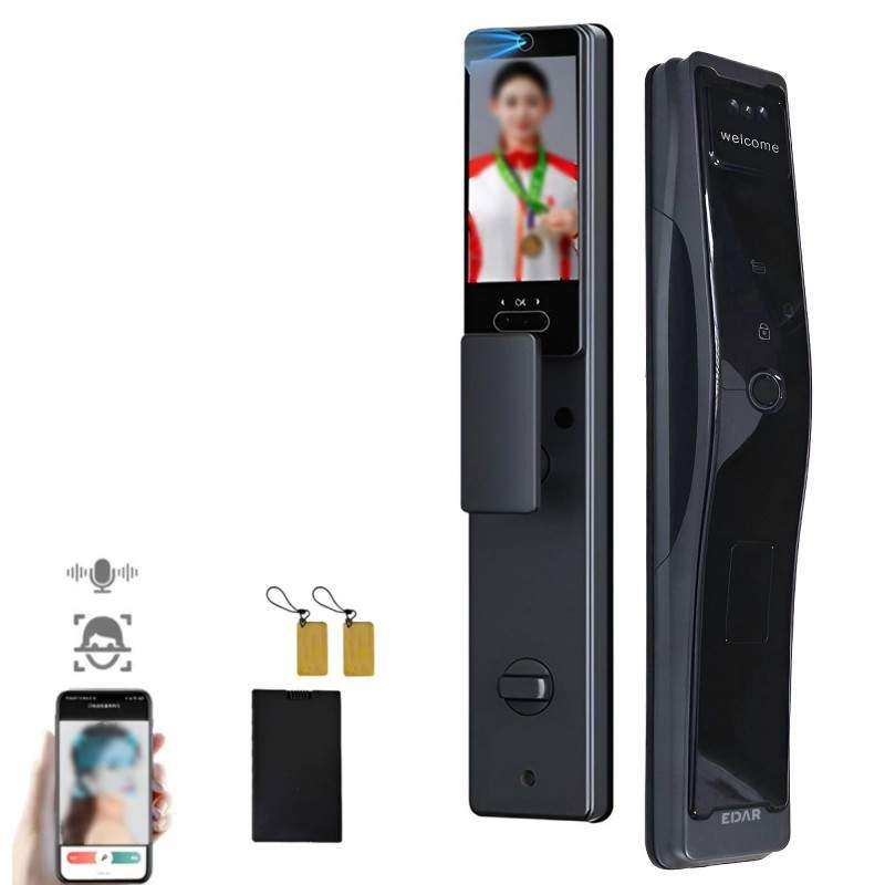 Incuietoare Inteligenta Wireless EDAR Cu Video Interfon, Model S1902, Deblocare Prin Amprenta Digitala, Palma, Recunoastere F...
