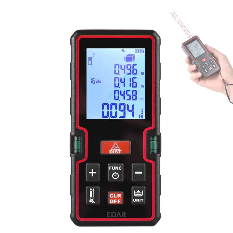 Telemetru Digital Tip Laser EDAR, Nivela Inclusa, Functionare Cu Baterii, Ecran Luminos LCD, Potrivit Pentru Calculul Ariei S...