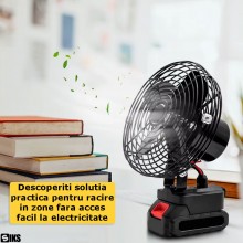 Ventilator Portabil Cu Acumulator Reincarcabil 48Vf SIKS, Detasabil, Profesional, De Masa, Fara Fir, Diametru 22 Cm, 2 Trepte...