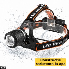 Lanterna Frontala De Cap SIKS Cu Zoom Pentru Pescuit, Vanatoare, Camping, Drumetii, T6 White Light Si Blue Light, 3 Moduri De...
