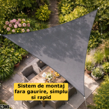 Copertina Triunghiulara De Umbrire SIKS, Vela Parasolar Pentru Exterior, Rezistenta La UV Si Apa, Instalare Fara Gaurire Cu C...