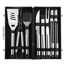 Set Ustensile De Gratar Profesionale SIKS, Trusa Cu Accesorii, 10 Piese, Servieta De Depozitare, Ustensile Din Otel Inoxidabi...