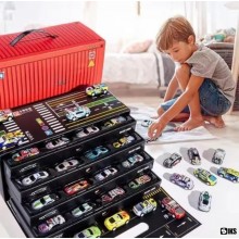 Set 48 Masinute Metalice si Camioane Cu Tractiune SIKS, Cutie Depozitare Tip Container Transformabila In Harta de Joc, Modele...