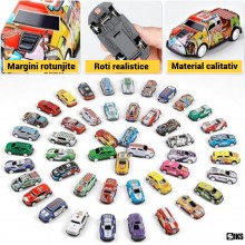 Set 48 Masinute Metalice si Camioane Cu Tractiune SIKS, Cutie Depozitare Tip Container Transformabila In Harta de Joc, Modele...