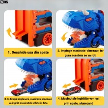 Jucarie Copii Camion Transporter Dinozaur T-Rex SIKS, Mega Set 8 In 1, Functie Garaj si Organizator Masinute, Lansator Auto I... Jucarie Copii Camion Transporter Dinozaur T-Rex SIKS, Mega Set 8 In 1, Functie Garaj si Organizator Masinute, Lansator Auto I...